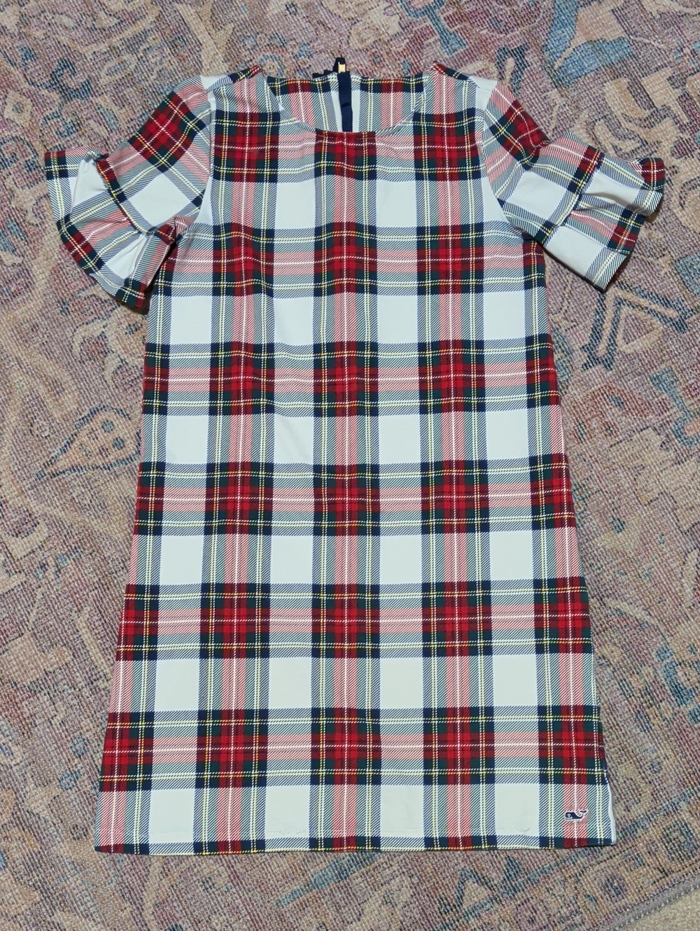 Vineyard Vines Girls' Plaid Shift Dress with Ruffle Sleeves - Red & White